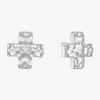 Liz Claiborne Silver Tone Hammered 12.7mm Cross Stud Earrings In Silver