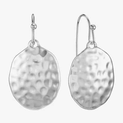 Liz Claiborne Silver-tone Hammered Oval Drop Earrings