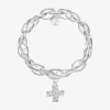 Liz Claiborne Silver Tone Hammered Womens Cross Stretch Bracelet In Silver