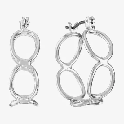 Liz Claiborne Silver-tone Openwork Circle Hoop Earrings In Metallic