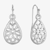 Liz Claiborne Silver Tone Openwork Womens Drop Earrings In White