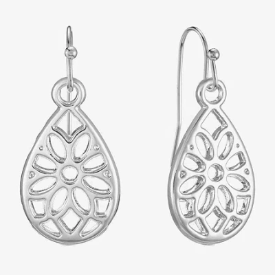 Liz Claiborne Silver Tone Openwork Womens Drop Earrings In White