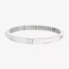 Liz Claiborne Silver Tone Striped Enamel Womens Stretch Bracelet In White