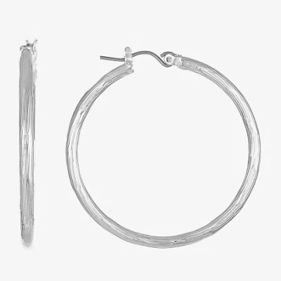 Liz Claiborne Silver-tone Textured Hoop Earrings In Black