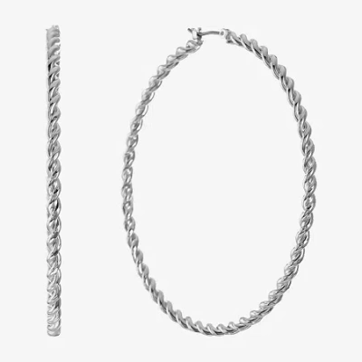 Liz Claiborne Silver Tone Womens 63.5mm Hypoallergenic Hoop Earrings