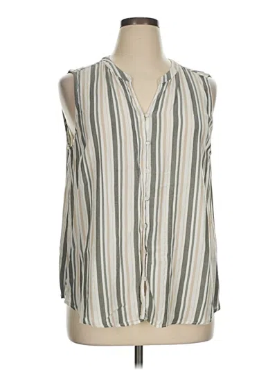 Pre-owned Liz Claiborne Sleeveless Button Down Shirt In White