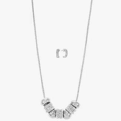 Liz Claiborne Slider Collar Necklace & Huggie Earring Womens Glass 2-pc. Jewelry Set In Silver