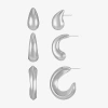 Liz Claiborne Stud & Hoop Womens Hypoallergenic 3 Pair Earring Set In Silver
