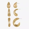 Liz Claiborne Stud & Hoop Womens Hypoallergenic 3 Pair Earring Set In Gold