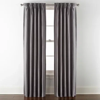 Liz Claiborne Supreme 5-pleat Pinch Pleat Back Tab Light-filtering Single Curtain Panel In Gray