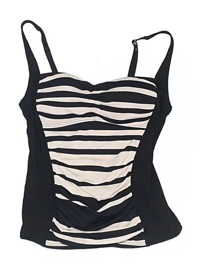 Pre-owned Liz Claiborne Swimsuit Top Black Stripes Pattern Swimwear