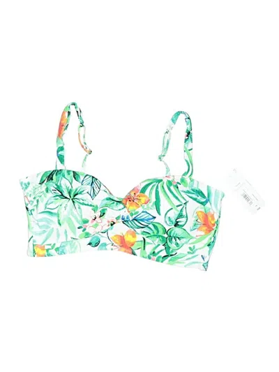 Pre-owned Liz Claiborne Swimsuit Top Green Tropical Pattern Swimwear