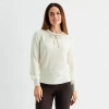 Liz Claiborne Tall Womens Crew Neck Embellished Long Sleeve Pullover Sweater In Sand