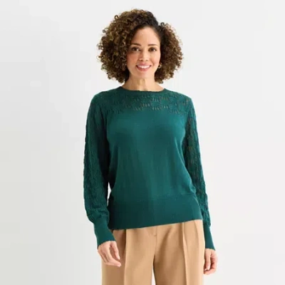 Liz Claiborne Tall Womens Crew Neck Long Sleeve Pullover Sweater In Blue