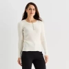 Liz Claiborne Tall Womens Crew Neck Long Sleeve Pullover Sweater In White