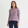 Liz Claiborne Tall Womens Crew Neck Long Sleeve Striped Pullover Sweater In Purple