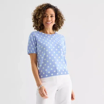 Liz Claiborne Tall Womens Crew Neck Short Sleeve Pullover Sweater In Blue