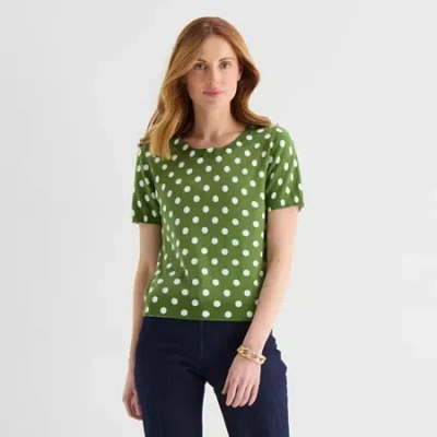 Liz Claiborne Tall Womens Crew Neck Short Sleeve Pullover Sweater In Green