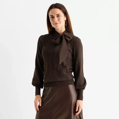 Liz Claiborne Tall Womens Long Sleeve Pullover Sweater In Brown