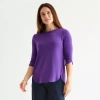 Liz Claiborne Tall Womens Round Neck 3/4 Sleeve Tunic Top In Purple
