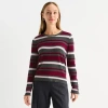 Liz Claiborne Tall Womens Round Neck Long Sleeve Striped Pullover Sweater In Gray