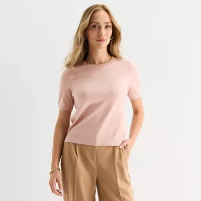 Liz Claiborne Tall Womens Short Sleeve Pullover Sweater In Pink