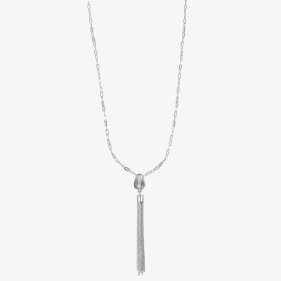 Liz Claiborne Tassel Womens Oval 34 Inch Pendant Necklace In Silver