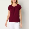 Liz Claiborne Texture Tee Womens Easy-on + Easy-off Round Neck Short Sleeve Adaptive Blouse In Red
