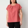 Liz Claiborne Texture Womens Plus Round Neck Short Sleeve Blouse In Pink