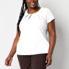 Liz Claiborne Texture Womens Plus Round Neck Short Sleeve Blouse In White