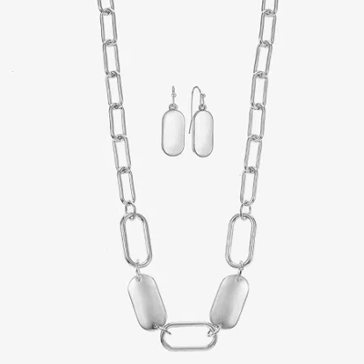 Liz Claiborne Textured Paperclip Collar Necklace & Drop Earring Womens 2-pc. Jewelry Set In Metallic