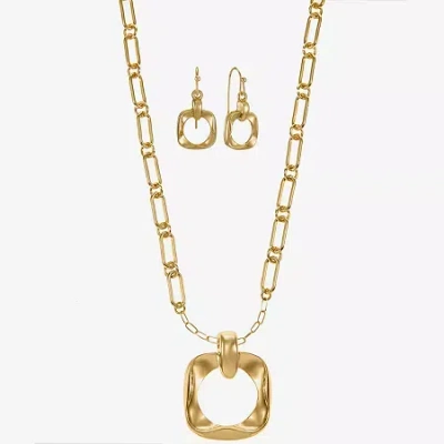 Liz Claiborne Textured Paperclip Pendant Necklace & Drop Earring Womens Square 2-pc. Jewelry Set In Gold