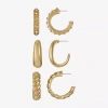Liz Claiborne Twisted Huggie Hoop Womens Glass Hypoallergenic 3 Pair Earring Set In Gold