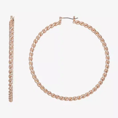 Liz Claiborne Twisted Womens 66mm Hypoallergenic Hoop Earrings In Gold