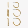 Liz Claiborne Twisted Womens Hypoallergenic 3 Pair Earring Set In Gold
