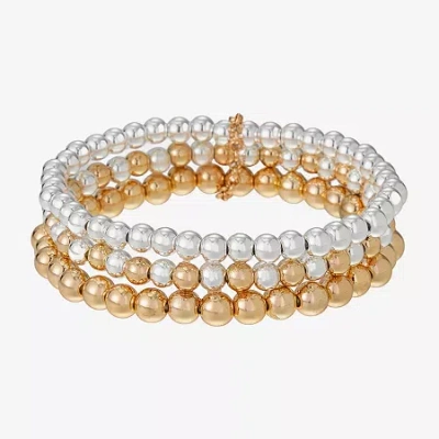 Liz Claiborne Two Tone Beaded Stretch Womens 3-pc. Beaded Bracelet Set In Multi