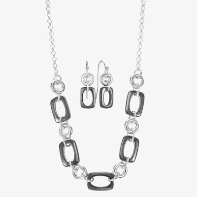 Liz Claiborne Two Toned Collar Necklace & Drop Earring Womens Rectangular 2-pc. Jewelry Set In Silver