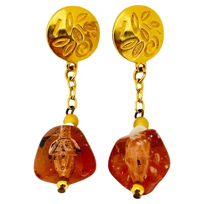 Pre-owned Liz Claiborne Vintage Lci Luz Claiborne Gold Designer Runway Dangle Earrings In Multi