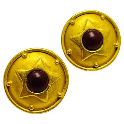 Pre-owned Liz Claiborne Vintage  Gold Glass Etruscan Designer Earrings In Multi