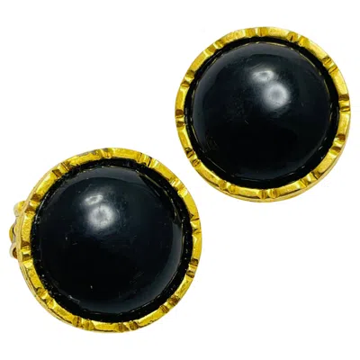 Pre-owned Liz Claiborne Vintage  Gold Tone Black Cab Designer Runway Clip On Earrings
