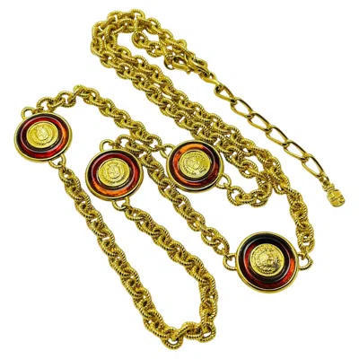 Pre-owned Liz Claiborne Vintage  Gold Tone Red Enamel Station Long Designer Necklace