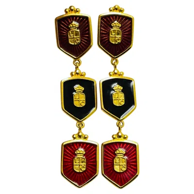Pre-owned Liz Claiborne Vintage  Signed Gold Tone Enamel Designer Runway Earrings In Multi