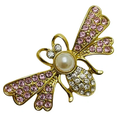Pre-owned Liz Claiborne Vintage  Signed Gold Tone Rhinestone Pearl Bee Fly Brooch In Multi