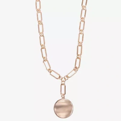 Liz Claiborne Wavy Coin Womens Paperclip 17 Inch Pendant Necklace In Gold