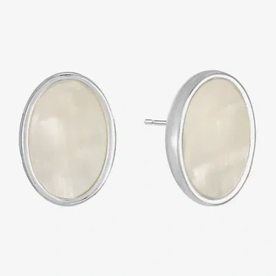 Liz Claiborne White Mother Of Pearl 17mm Stud Earrings