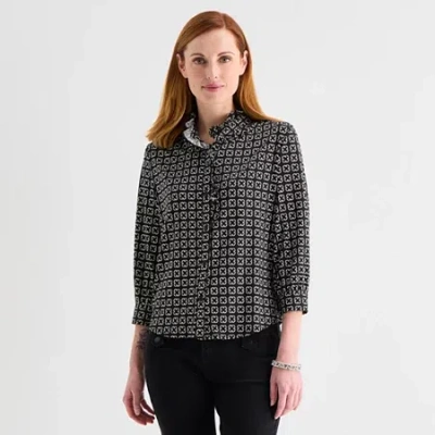 Liz Claiborne Womens 3/4 Sleeve Blouse In Black