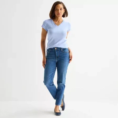 Liz Claiborne Womens Ankle High Rise Ankle Pant In Blue