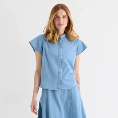 Liz Claiborne Womens Blouse In Blue