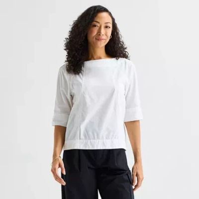 Liz Claiborne Womens Boat Neck 3/4 Sleeve Blouse In White