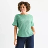 Liz Claiborne Womens Boat Neck Elbow Sleeve Blouse In Green